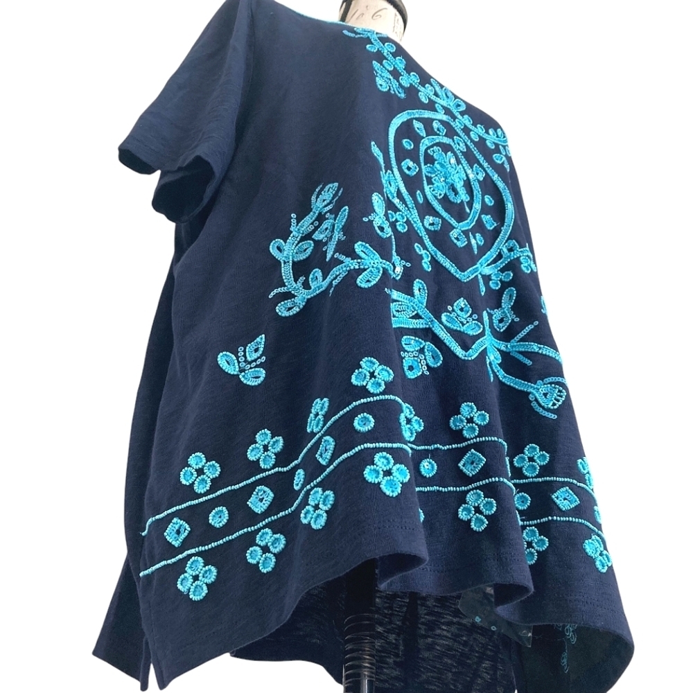 Talbots Beaded embroidered sequin blue tunic boho top 2X Cotton Resort Preppy - Picture 9 of 16